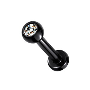 Titanium - Labret - Colorful with crystal 1,2 x 6 mm black