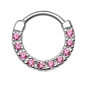 Stahl - Septum Clicker - Kristall Rundbogen Silber/RS- Rose