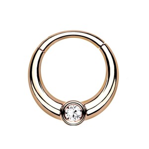 Steel - Septum Clicker - with single Crystal Rosegold