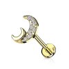 Steel - Labret - Crescent Moon with crystal gold steel 1,2 x 8 mm CC - Crystal Clear