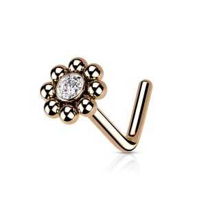 Stahl - Nasenstecker - Blume Kugelrand mit Kristall Rosegold