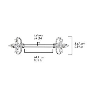 Stahl - Nipple Bar - Blüte mit Kristall