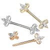 Steel - Nipple Bar - Flower Head with Crystal steel