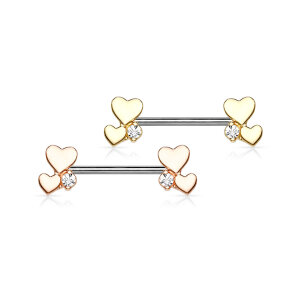 Stahl - Nipple Bar - Doppelherz - Kristall