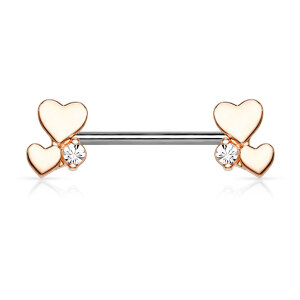 Steel - Nipple Bar - Cluster Heart - Crystal Rosegold