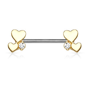 Steel - Nipple Bar - Cluster Heart - Crystal Gold