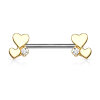 Steel - Nipple Bar - Cluster Heart - Crystal Gold