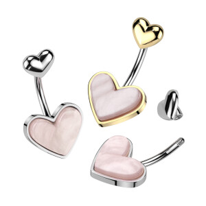 Steel - Banana - Double Heart - Mother of Pearl Steel/Pink