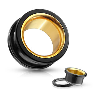 Steel - tunnel - black with gold interior - double flared 8 mm