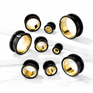 Steel - tunnel - black with gold interior - double flared 8 mm