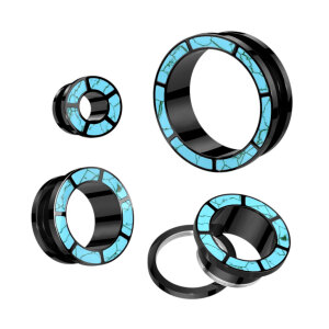 Black Steel - tunnel - with turquoise edge 14 mm