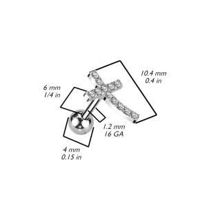 Stahl - Barbell - Tragus - Kreuz - Kristall