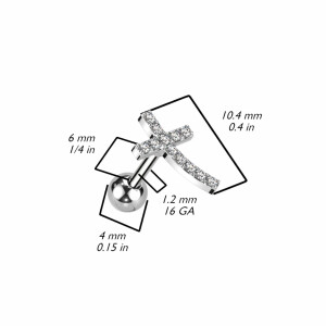 Stahl - Barbell - Tragus - Kreuz - Kristall Silber - CC