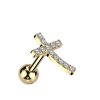 Stahl - Barbell - Tragus - Kreuz - Kristall Gold - CC