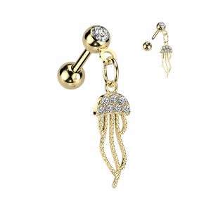 Steel - Barbell - Tragus - Jellyfish - Crystal Gold - CC