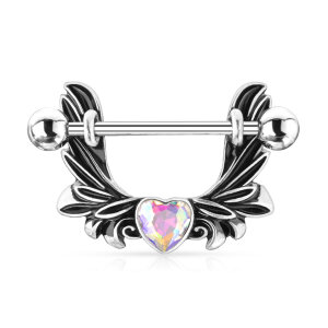 Stahl - Nipple Bar - Angel Wings - Herz - Kristall AB