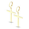 Steel -  Hoop Earrings- Cross - Dangle - Pair Gold