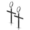 Steel -  Hoop Earrings- Cross - Dangle - Pair Black