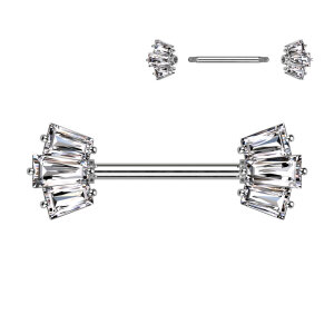 Stahl - Nipple Bar - Baguette Krone - Kristall