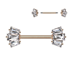 Stahl - Nipple Bar - Baguette Krone - Kristall