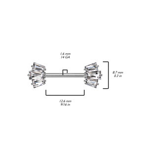 Stahl - Nipple Bar - Baguette Krone - Kristall