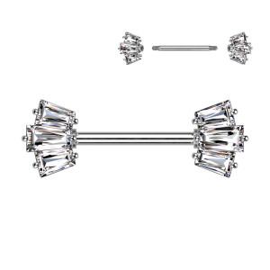 Steel - Nipple Bar - Baguette Crown - CC Crystal Steel