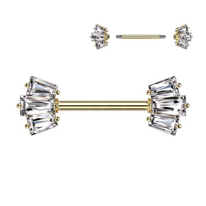 Steel - Nipple Bar - Baguette Crown - CC Crystal Gold