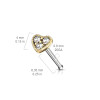 Steel - Nose Stud - Heart - Crystal Gold / CC - Crystal