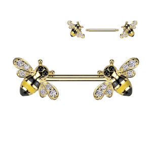 Stahl - Nipple Bar - Biene - Kristall