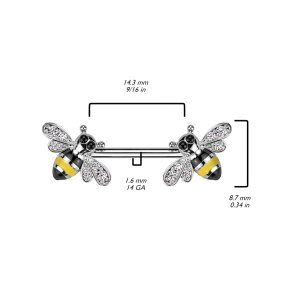 Stahl - Nipple Bar - Biene - Kristall