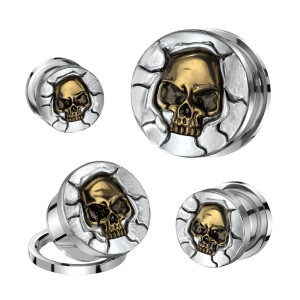 Steel - Screw Fit Tunnel - Protruding Bronze Skull 12 mm