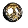 Stahl - Tunnel - schwarz - hervorstehender Antik Gold Schädel - Totenkopf - Schraubegewinde