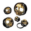 Stahl - Tunnel - schwarz - hervorstehender Antik Gold Schädel - Totenkopf - Schraubegewinde 8 mm