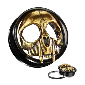 Black Steel - Screw FitTunnel - Gold Skull Head 10 mm