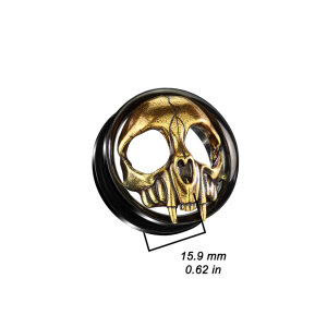 Black Steel - Screw FitTunnel - Gold Skull Head 10 mm