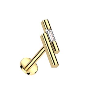 Stahl – Labret – Push In - ohne Gewinde - Doppelreihe - Smaragd Stein Gold 1,2 mm