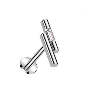 Stahl – Labret – Push In - ohne Gewinde - Doppelreihe - Smaragd Stein Silber 1,2 mm