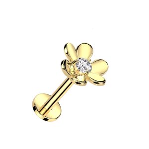 Stahl – Labret – Push In - ohne Gewinde - Blüte - Kristall Gold 1,2 mm