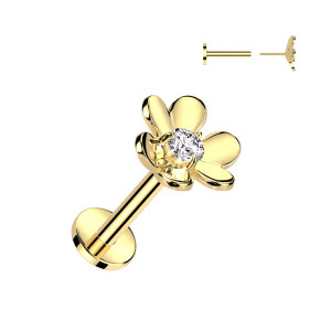 Stahl – Labret – Push In - ohne Gewinde - Blüte - Kristall Gold 1,2 mm