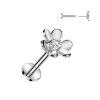 Stahl – Labret – Push In - ohne Gewinde - Blüte - Kristall Silber 1,0 mm