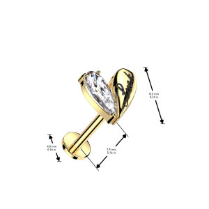 Steel - Labret - Push In - without thread - heart - luck - crystal Gold 1,0 mm