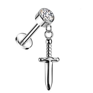 Titanium - Labret - Internal Thread - Crystal - Dagger...