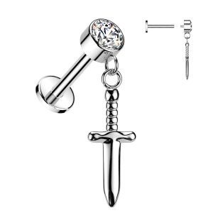 Titanium - Labret - Internal Thread - Crystal - Dagger...