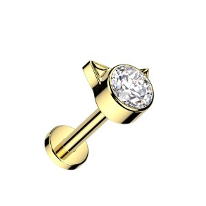 Titan - Labret - Innengewinde - Kristall - Katze 1,2 x 6 mm Gold CC