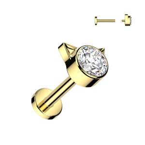 Titan - Labret - Innengewinde - Kristall - Katze 1,2 x 6 mm Gold CC