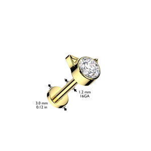 Titanium - labret - internal thread - crystal - kitty 1,2 x 6 mm Gold CC