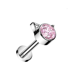 Titanium - labret - internal thread - crystal - kitty 1,2 x 6 mm Silver PK