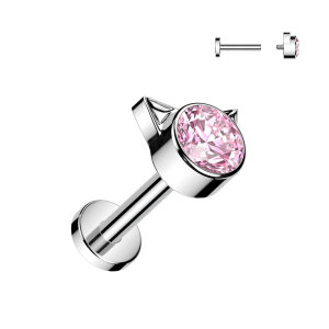 Titanium - labret - internal thread - crystal - kitty 1,2 x 6 mm Silver PK