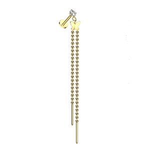 Stahl – Labret – Innengewinde - Kette - Schmetterling - Kristall   Gold 6 mm