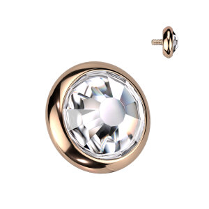 Titan - Dermal Anchor - Innengewinde 0,9 mm - Flat - Kristall - 1,2 mm 4 mm RDC CC - Rosegold Crystal Clear